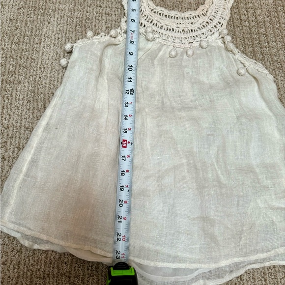 ANTHROPOLOGIE cream, linen, crocheted top with pom poms is lined and lovely. - Picture 16 of 16